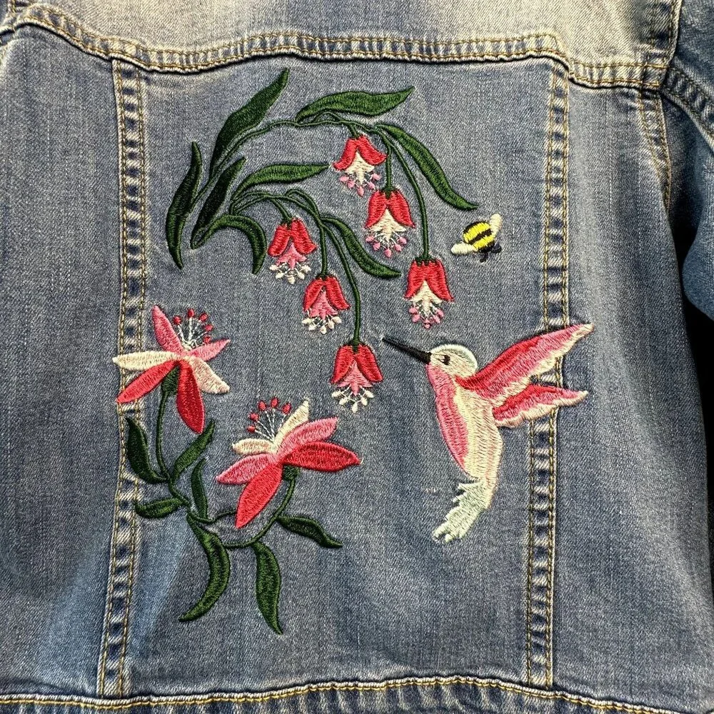 COTTONON Kids Hummingbird Jean Jacket Girls 6 Denim Embroidered Bee Cotton On - Picture 4 of 9